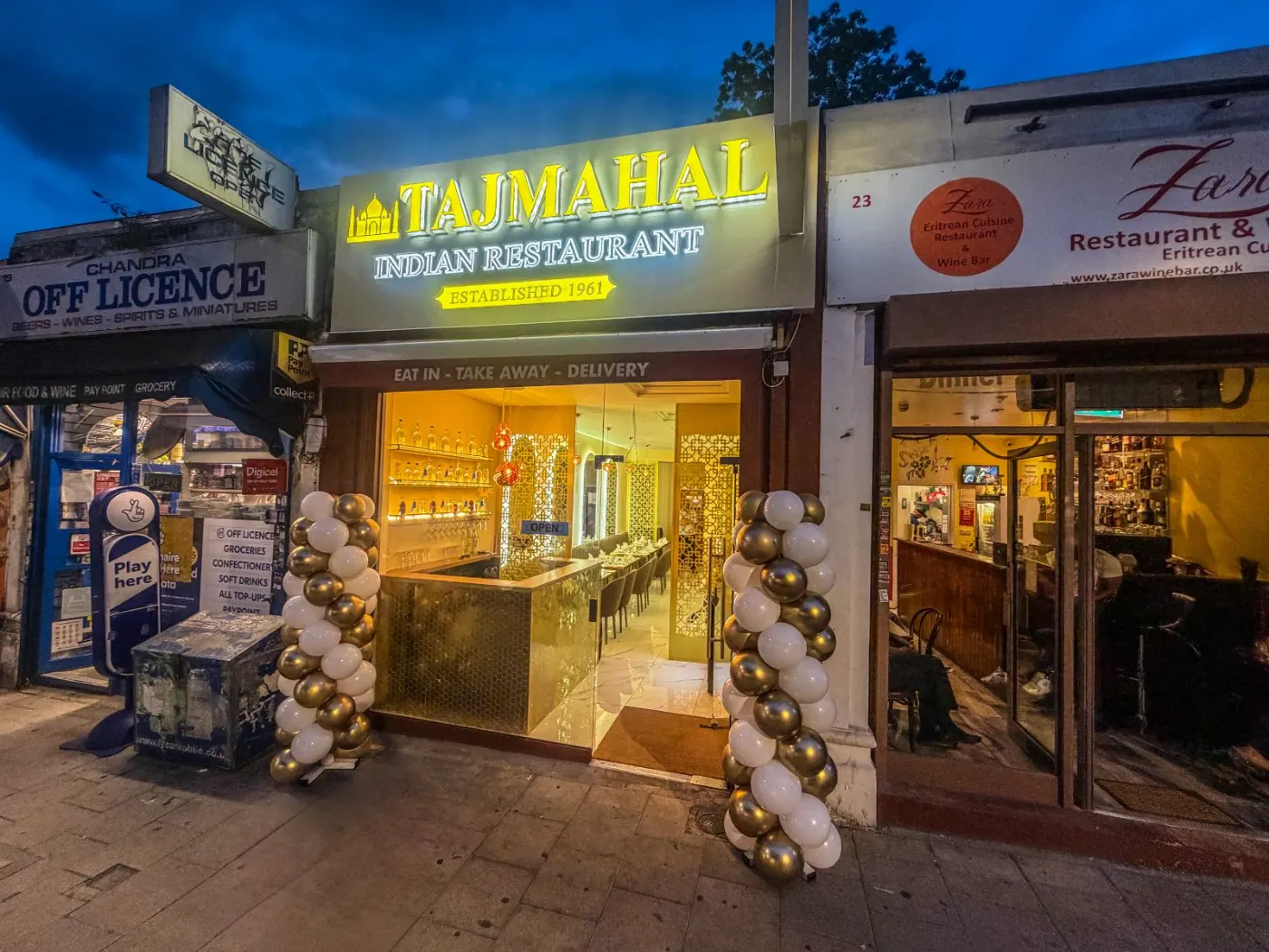 Tajmahal Indian Restaurant shopfront in Streatham after commercial fit-out by Maisk Developments
